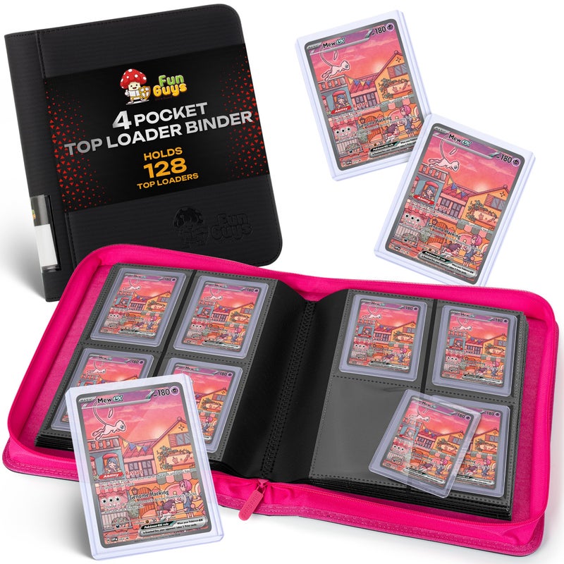 FunGuys Toploader Binder â€“ 4 Pocket Trading Card Binder for 128 Top Loaders, Pokemon Card Binder, MTG, Yugioh, Sports Cards, TCG Storage Album, Zipper Card Collector Folder - Image 1