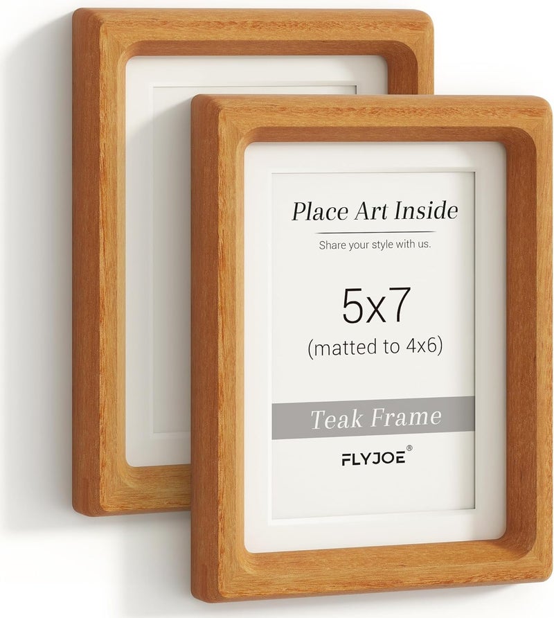 FLYJOE USA-Sourced Teak Wood Picture Frame, 5x7, 2P - Image 1
