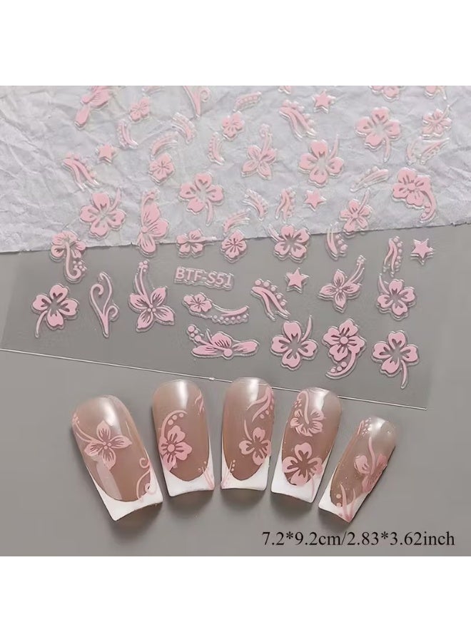 Goolsky 2pcs 3D Hibiscus Flower Nail Stickers, Pink and White Floral Decals for Summer, Matte Finish - Image 2