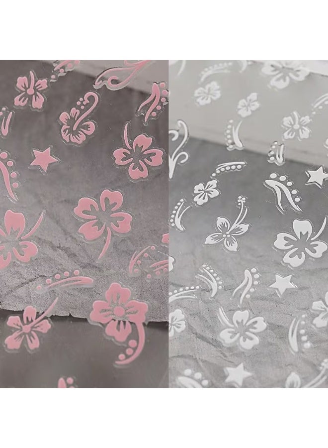 Goolsky 2pcs 3D Hibiscus Flower Nail Stickers, Pink and White Floral Decals for Summer, Matte Finish - Image 4