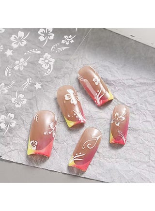 2pcs 3D Hibiscus Flower Nail Stickers, Pink and White Floral Decals for Summer, Matte Finish - view 5