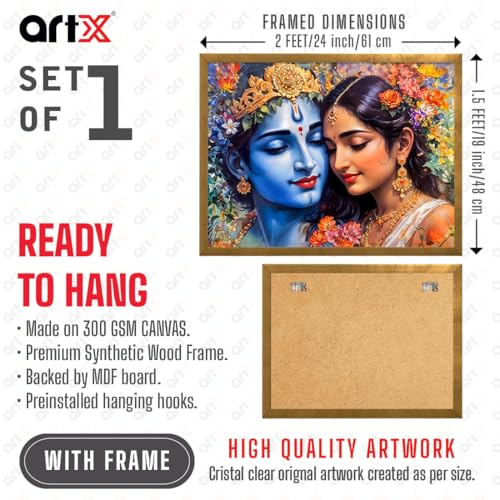 ArtX Canvas Radha Krishna Wall Painting, Big Radha Krishna Photo Frame Painting For Bedroom, Living Room, Multicolor, Abstract, 61.0 X 48.0 cm, Set of 1 - Image 2