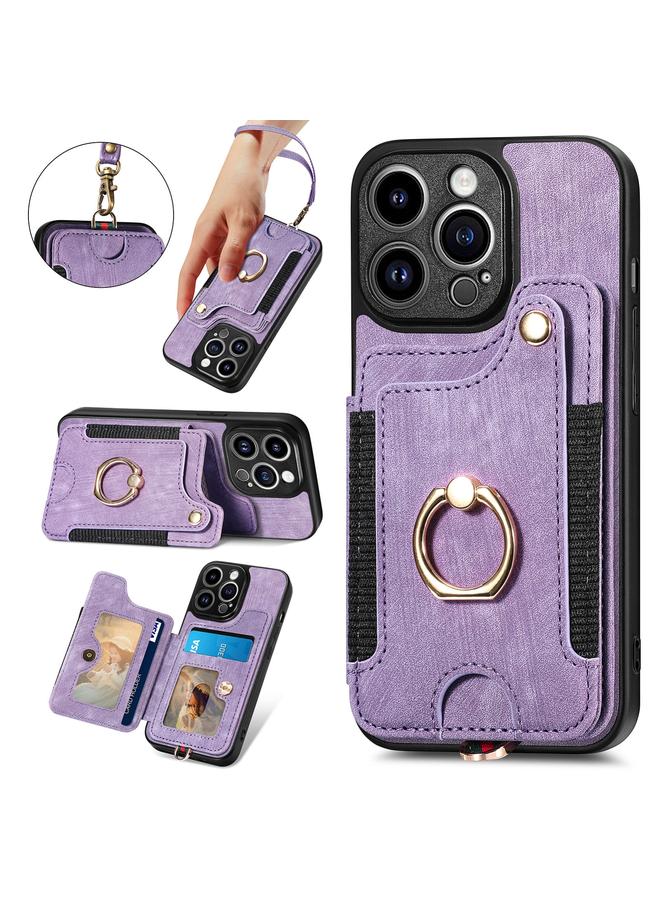S-TOP Case For iPhone 13 Pro Retro Skin-feel Ring Multi-card Wallet Phone Case - Image 5