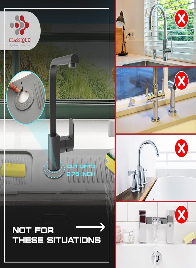 Classique 24 Inch Sink Splash Guard Behind Faucet | Silicone Faucet Mat for Kitchen Sink | 5° Slope Faucet Guard & Draining Mat | Dish Sponge Holder (Grey) - Image 5