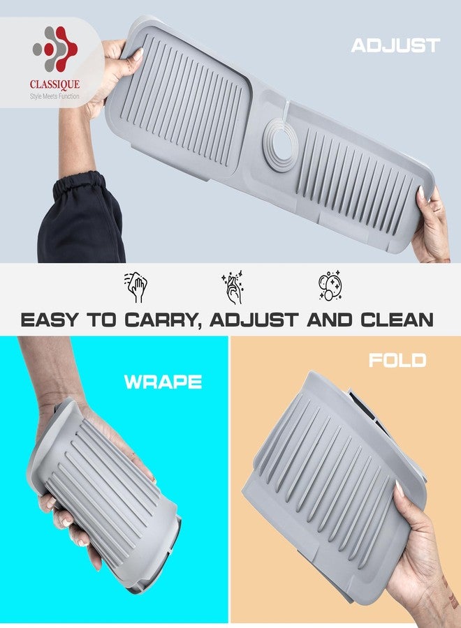 Classique 24 Inch Sink Splash Guard Behind Faucet | Silicone Faucet Mat for Kitchen Sink | 5° Slope Faucet Guard & Draining Mat | Dish Sponge Holder (Grey) - Image 4