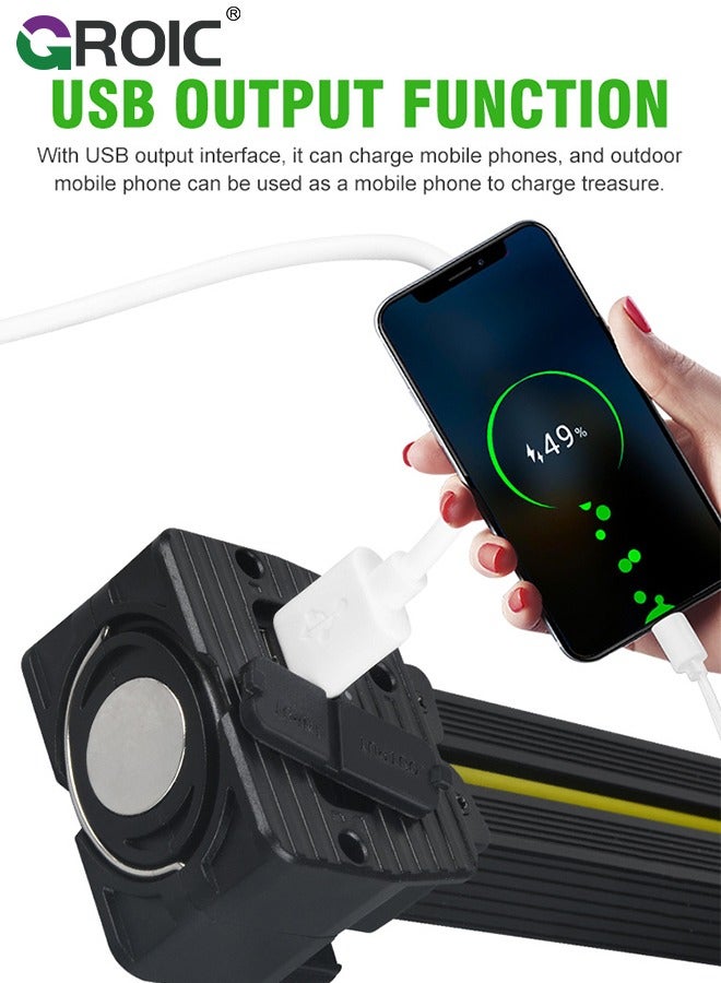 Rechargeable Work Light, Foldable Mechanic Light 7 Modes, Two in One, LED Magnetic Work Flashlights with Hanging Hook for Camping/Car Repair/Garage/Workshop/Emergency