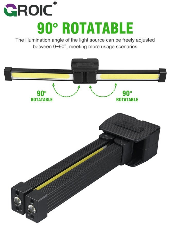 Rechargeable Work Light, Foldable Mechanic Light 7 Modes, Two in One, LED Magnetic Work Flashlights with Hanging Hook for Camping/Car Repair/Garage/Workshop/Emergency