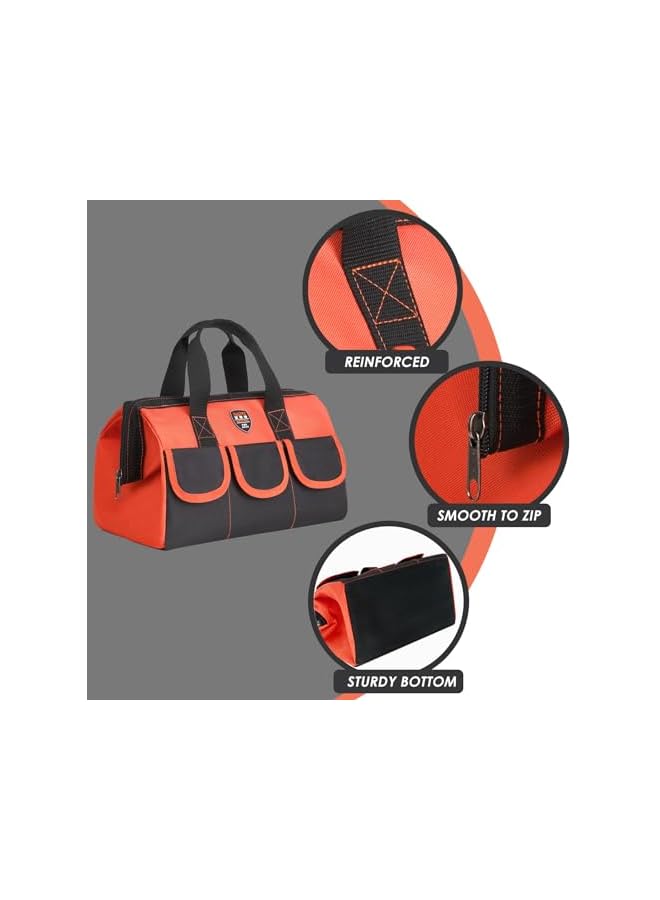 PROMASS promass 14 Inch Wide Mouth Tool Bag, Canvas Tool Bag, Heavy Duty Tool Storage Bag, Large Capacity Tool Tote Bag for Electricians, Power Tool Organizer Pouch, Tool Bags for Men  - Image 3