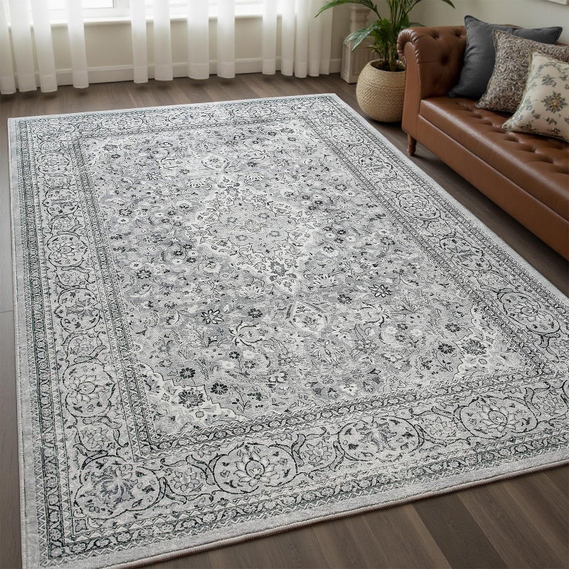 Goideal Washable Rug 4x6, Gray Area Rugs Non Slip, Indoor Low Pile Carpet with Rubber Backing for Living Room Kitchen Bathroom Entryway Office Bedroom - Image 1