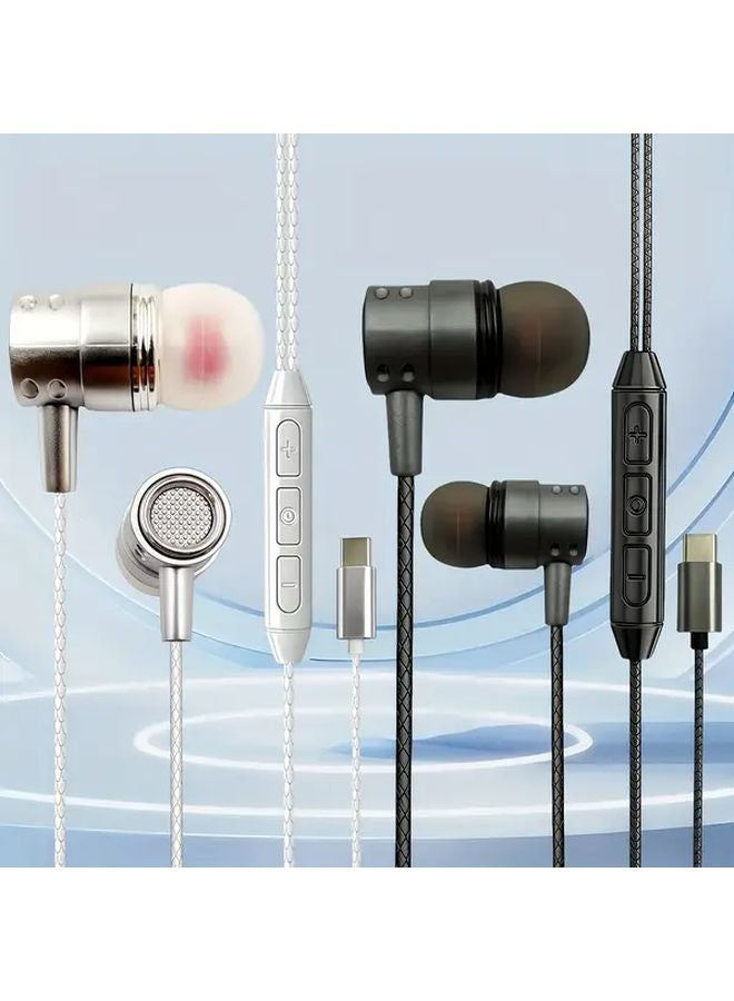 Black In Ear Wired Headphones with Microphone Type C Heavy Bass Stereo for Android - Image 2