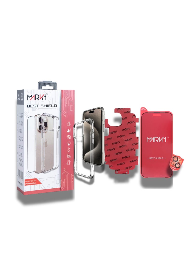 MARVN Full Protection Package for iPhone 15 Plus – Dual-Layer Screen Protector, Camera Shield, Slim Back Cover, MagSafe Compatible with 24-Month Warranty