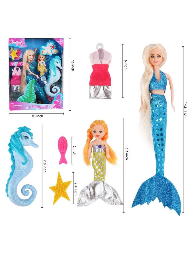 Bettina Mermaids Princess Doll With Little Mermaid Doll & Seahorse Play Set ; Mermaid Gifts For Girls;Mermaid Toys For 3 To 7 Year Olds - Image 5