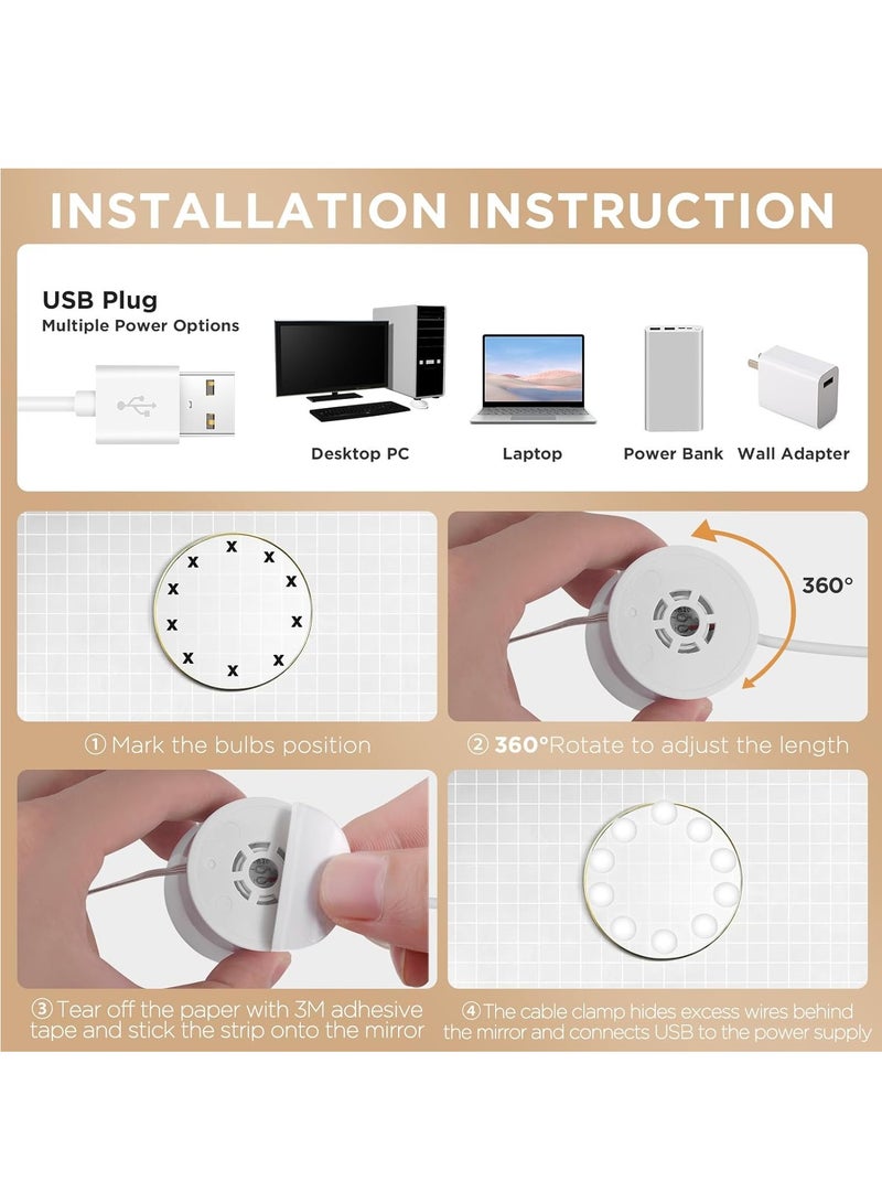 مجموعات أضواء الغرور DIY، أضواء المكياج مع 14 مصابيح قابلة للتعتيم، 3 أوضاع ألوان مع مفتاح تحكم باللمس لطاولة التزيين  - Image 3