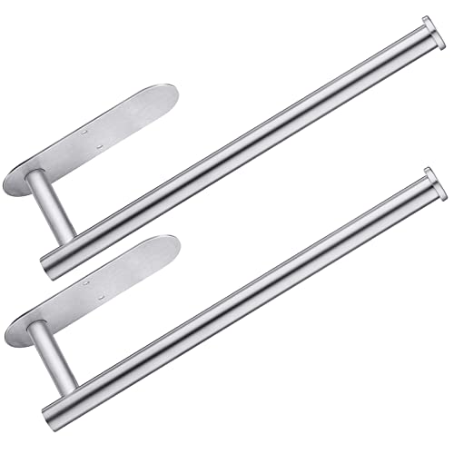 CUXIXA Paper Towel Holder Under Cabinet 2 Pack,Stainless Steel Paper Towel Holder Wall Mount for Kitchen, Bathroom, RV, Paper Towel Rack with Self Adhesive and Screws (Silver) - Image 1