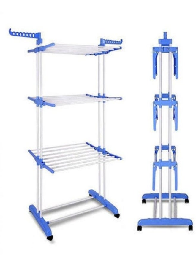 Three-tier clothes rack with wheels, medium white/blue. Blue. One size (centimeter). - Image 2