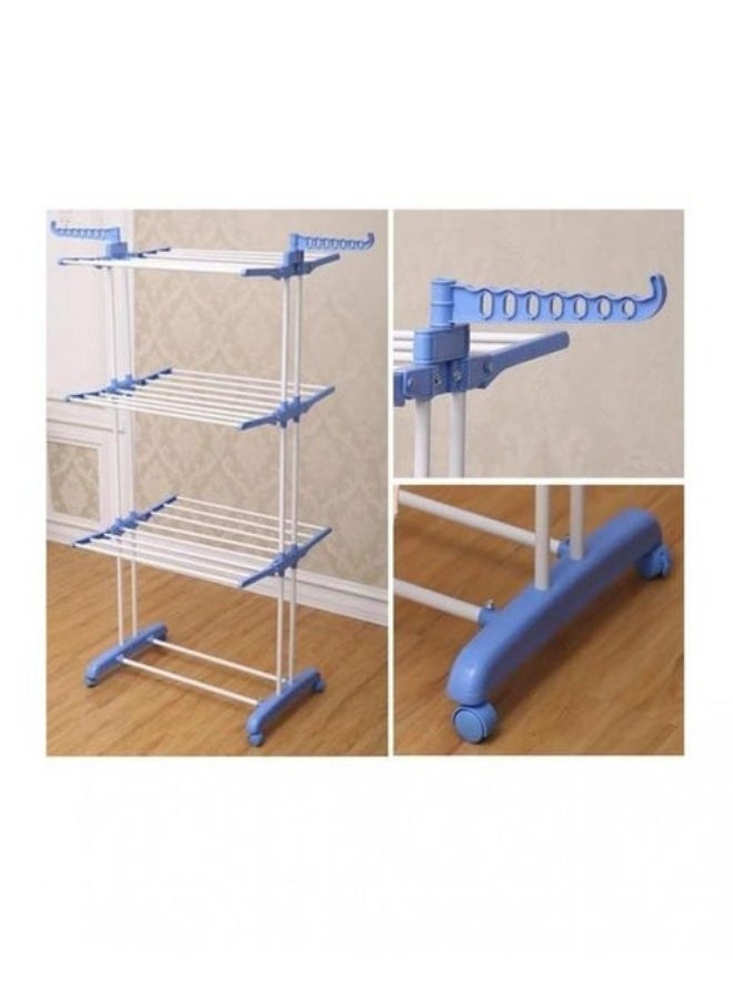 Three-tier clothes rack with wheels, medium white/blue. Blue. One size (centimeter). - Image 3