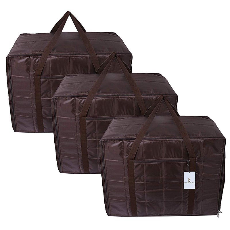 Kuber Industries Parachute 3 Pieces Jumbo Underbed Moisture Proof Storage Bag with Zipper Closure and Handle BrownCTKTLUG714 - Image 1