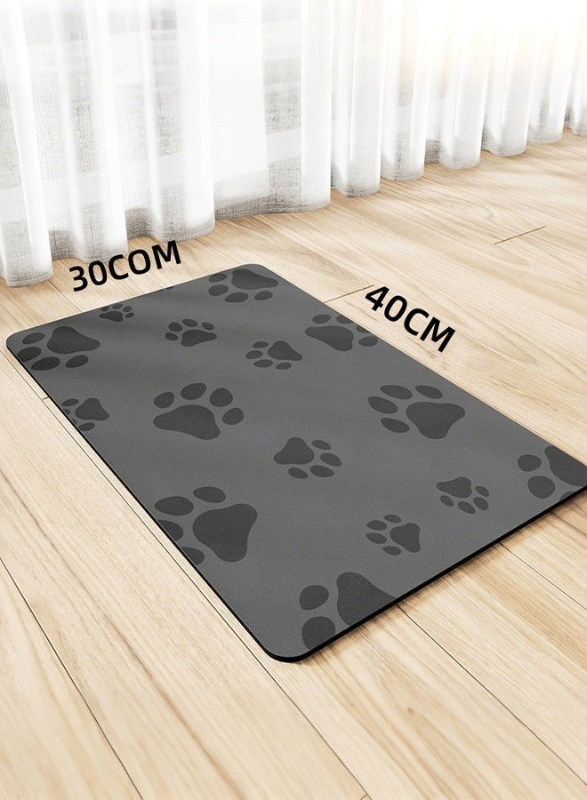 Aikenn 30×40cm Pet Feeding Mat Dog Food Mat-Absorbent Dog Mat for Food and Water, No Stains Quick Dry Cat Food Bowl Mat with Footprints for Messy Drinkers,Grey - Image 2