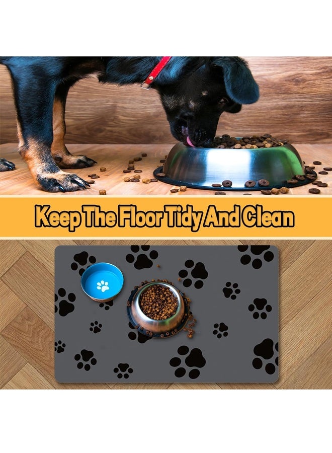 Aikenn 30×40cm Pet Feeding Mat Dog Food Mat-Absorbent Dog Mat for Food and Water, No Stains Quick Dry Cat Food Bowl Mat with Footprints for Messy Drinkers,Grey - Image 4