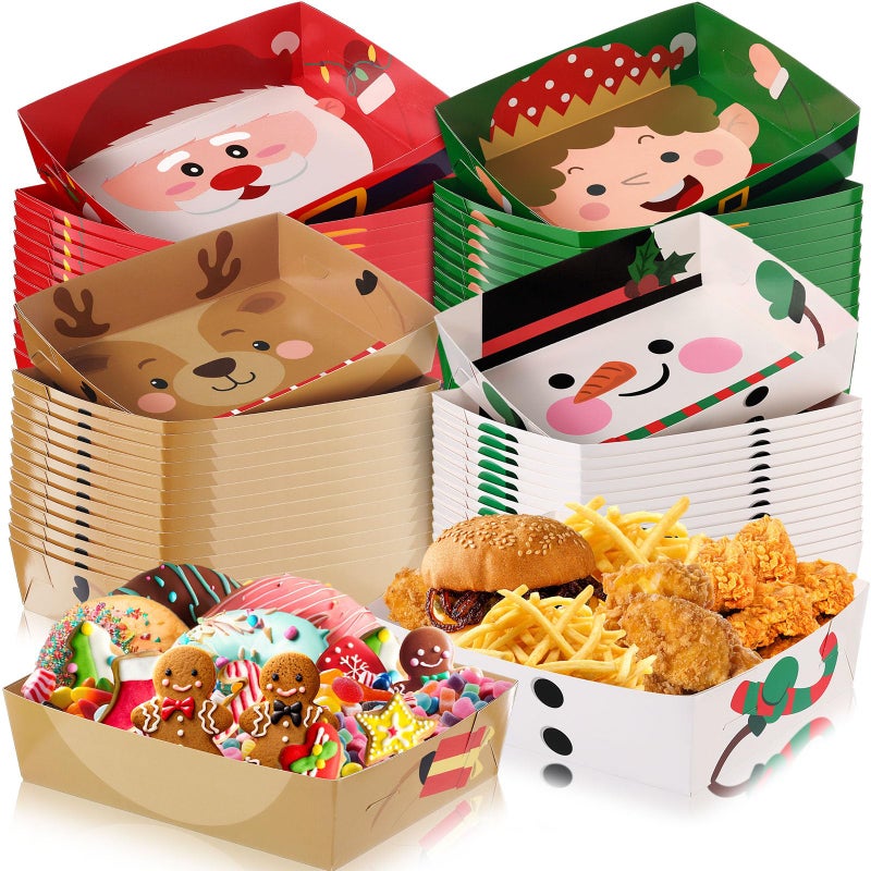 Zhehao 36 Pack Christmas Paper Food Trays 5 lb Large Food Serving Boat Nacho Trays Xmas Party Supplies Disposable Snack Bowl for Winter Holiday Xmas DecorationsCartoon Style