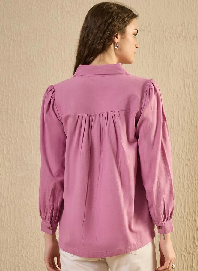 sanskrutihomes Sanskrutihomes Solid Balloon Sleeve Buttoned Shirt
