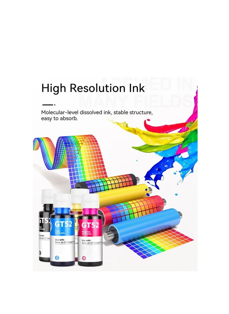 Ink Refill Kit GT52 Compatible With HP Printer DeskJet Smart GT Tank Ink (4-Packs)
