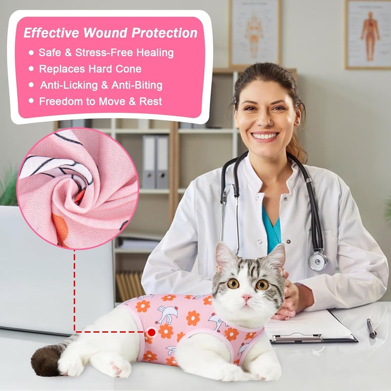 Coppthinktu Cat Recovery Suit Female Cats Onesie for Cats, Breathable Cat Surgery Suit for Surgical Abdominal Wounds Skin Diseases, Cute Kitten Spay Recovery Suit E-Collar Alternative Anti Licking - Image 3