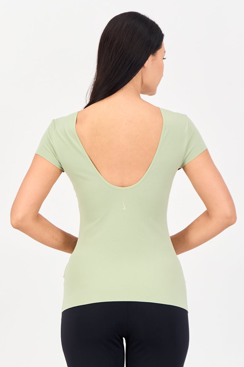 Nike Women Sportswear Fit Short Sleeve Yoga Top, Sage Green - Image 4