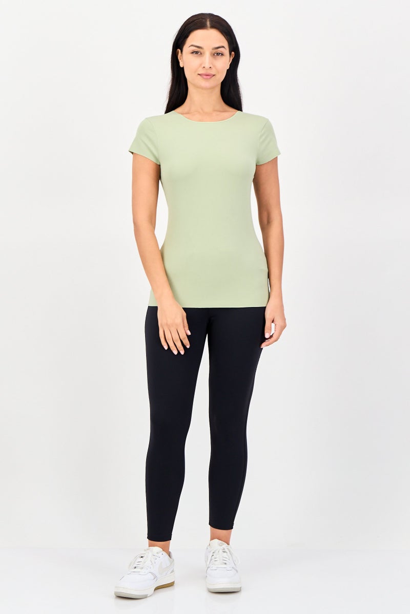 Nike Women Sportswear Fit Short Sleeve Yoga Top, Sage Green - Image 3