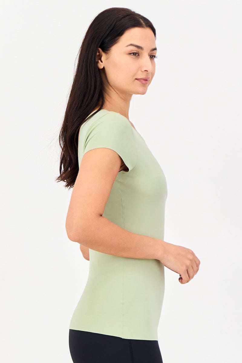 Nike Women Sportswear Fit Short Sleeve Yoga Top, Sage Green - Image 2