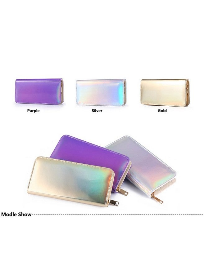 YAIRYANGTZE Hologram Slim Pu Leather Wallet With Zipper Long Clutch Wallet Purse For Women (Silver) - Image 3