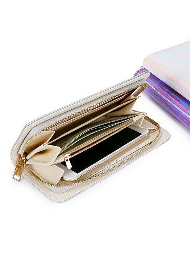 YAIRYANGTZE Hologram Slim Pu Leather Wallet With Zipper Long Clutch Wallet Purse For Women (Silver) - Image 4