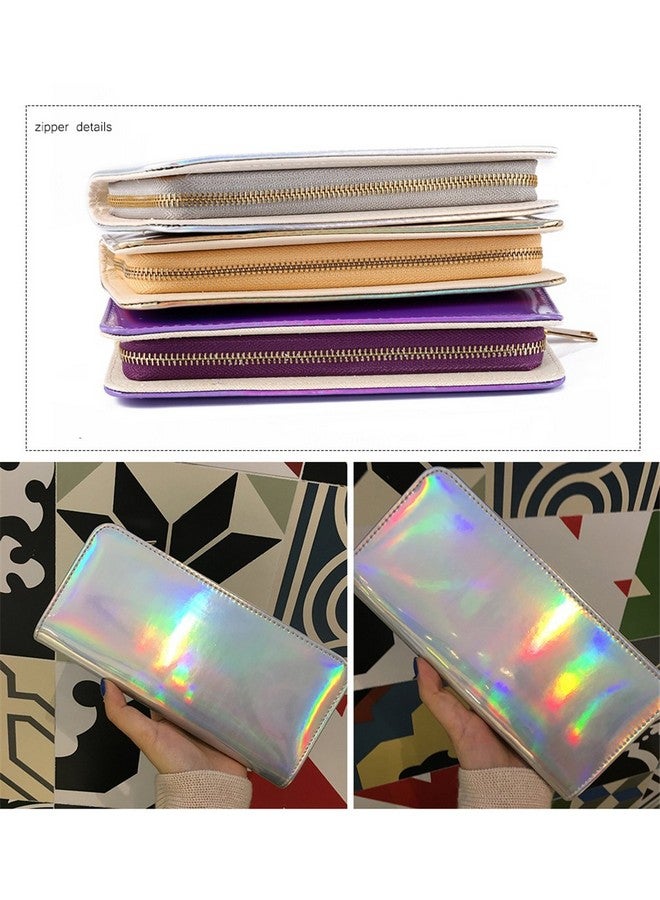 YAIRYANGTZE Hologram Slim Pu Leather Wallet With Zipper Long Clutch Wallet Purse For Women (Silver) - Image 5