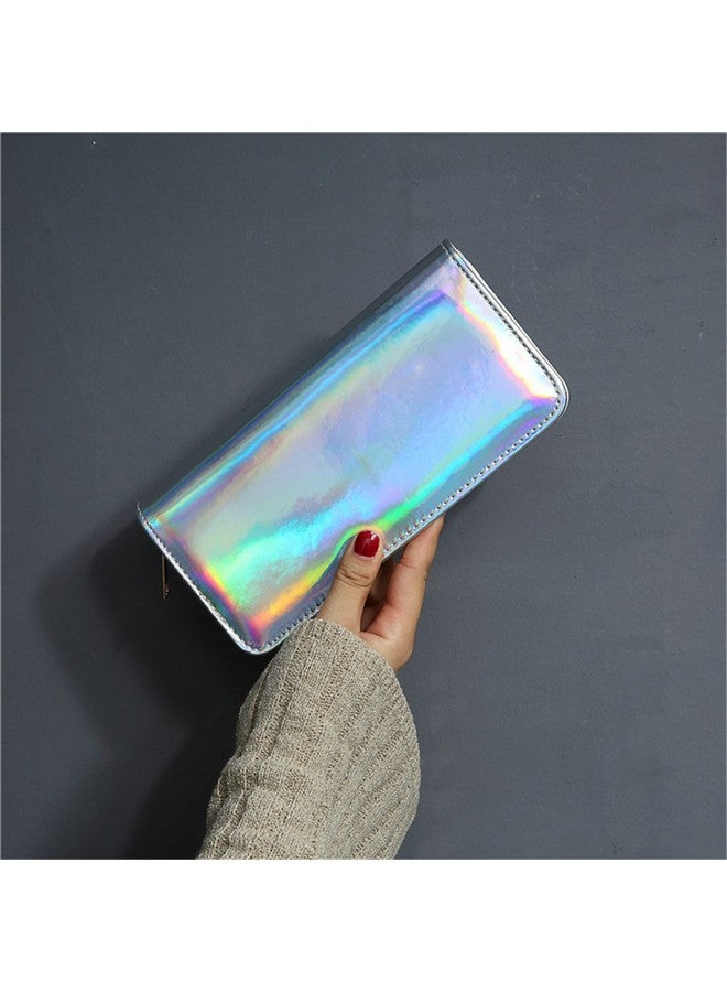 YAIRYANGTZE Hologram Slim Pu Leather Wallet With Zipper Long Clutch Wallet Purse For Women (Silver) - Image 2
