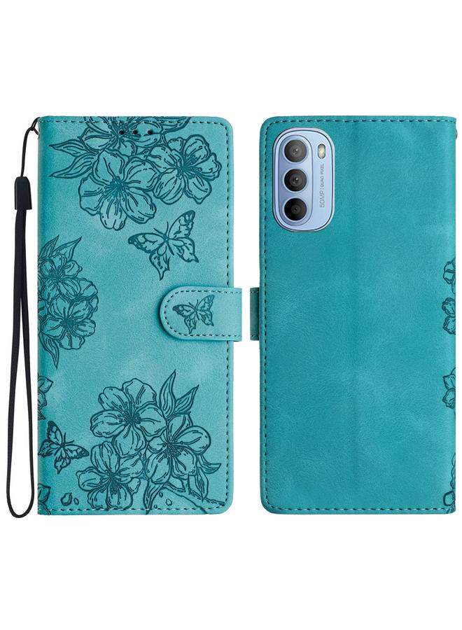S-TOP Case For Motorola Moto G31 / G41 Cherry Blossom Butterfly Skin Feel Embossed PU Phone Case - Image 1