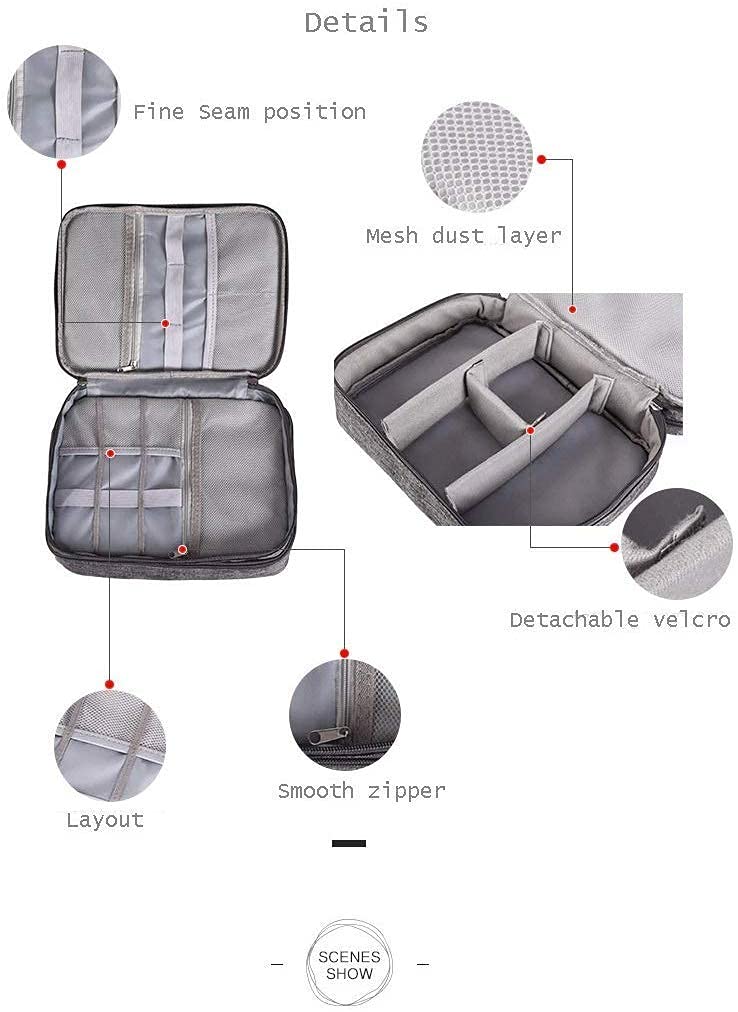 ZEBROC Waterproof Travel Electronic Gadget Organizer Case, Portable Zippered External Hard Drive Pouch for Data Cables, Chargers, Power Bank, Adapters, Phone, Plugs, Memory Card, USB - Image 5