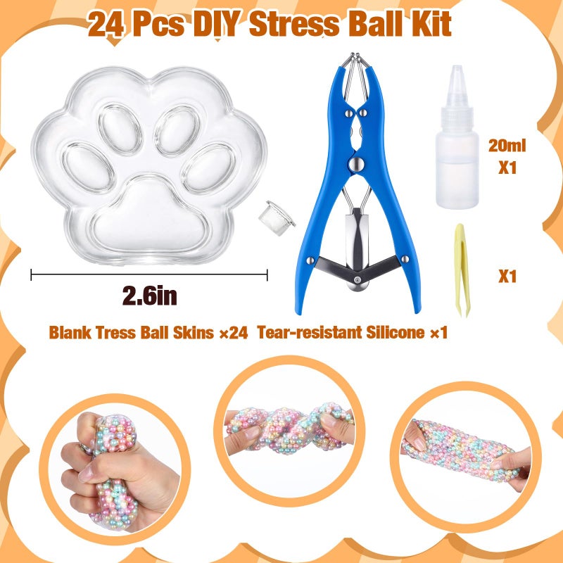 Simgoing 24 Pcs DIY Stress Ball Making Kit, Blank Stress Pressure Ball Skin Kit with Vacuum Evacuating Device & Expander Tool Make Your Own Fidget Pressure Balls for Adults (Cat Paw) - Image 2