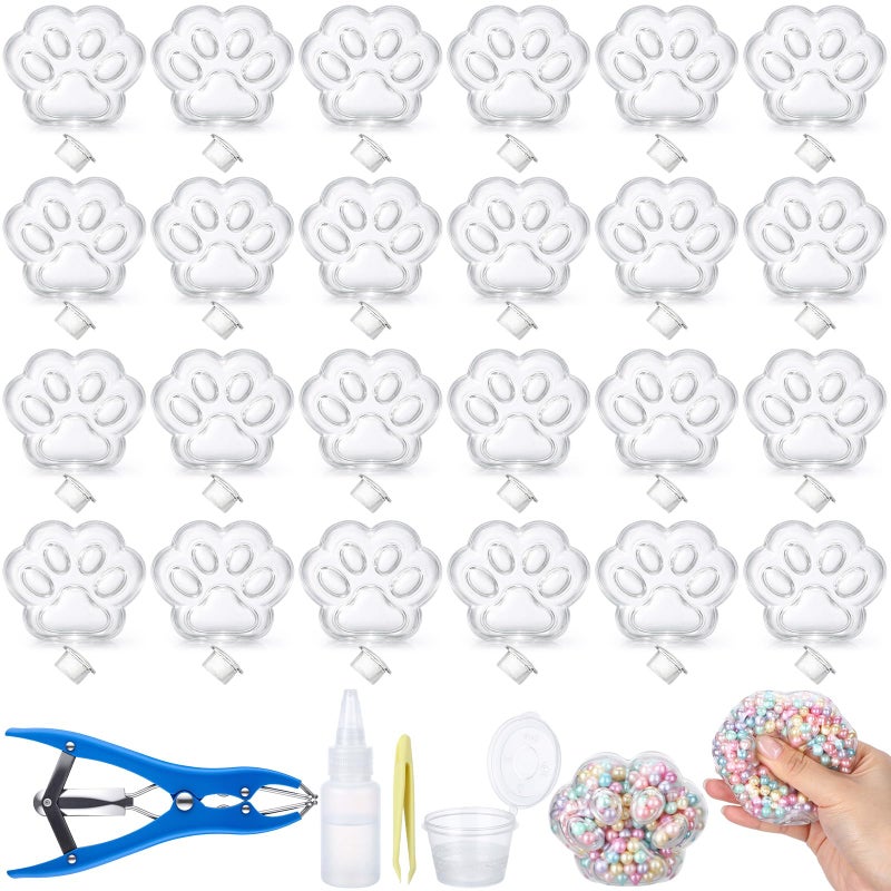 Simgoing 24 Pcs DIY Stress Ball Making Kit, Blank Stress Pressure Ball Skin Kit with Vacuum Evacuating Device & Expander Tool Make Your Own Fidget Pressure Balls for Adults (Cat Paw) - Image 1