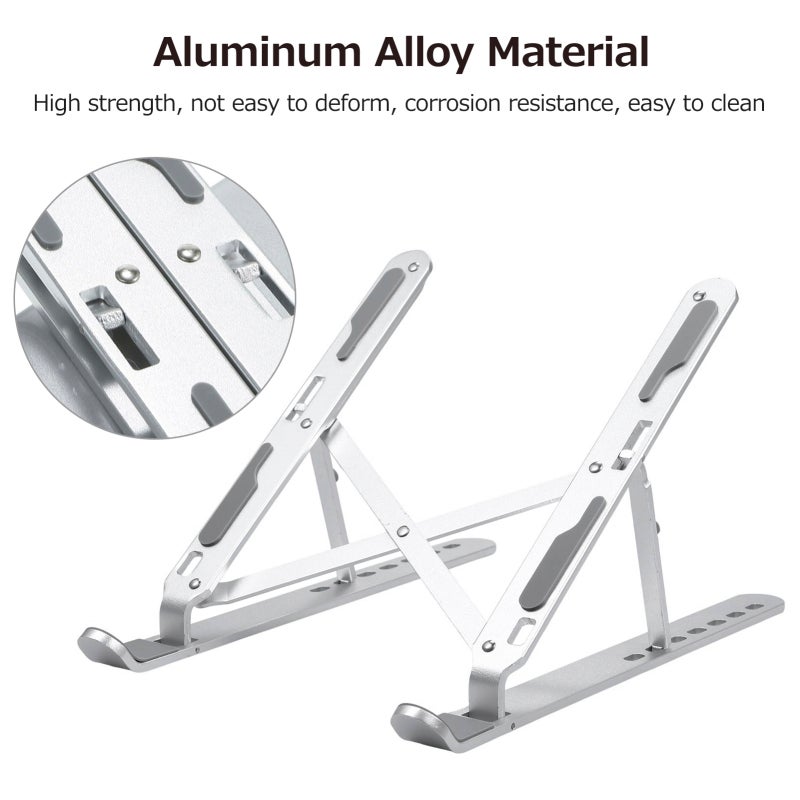 Laptop Stand: Silver Aluminum Alloy 7-Gear Adjustable Height - Triangular Stable Structure Foldable Laptop Bracket for Home Office Travel - Image 2