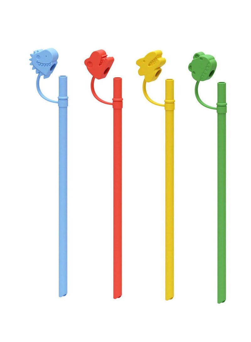 ECVV 4Pcs Silicone Straws with Straw Covers Cap for Stanley Cup Accessories, Reusable Straw Replacement & Straw Topper, 12inch Dinosaur Straws with Protector Covers  - Image 1