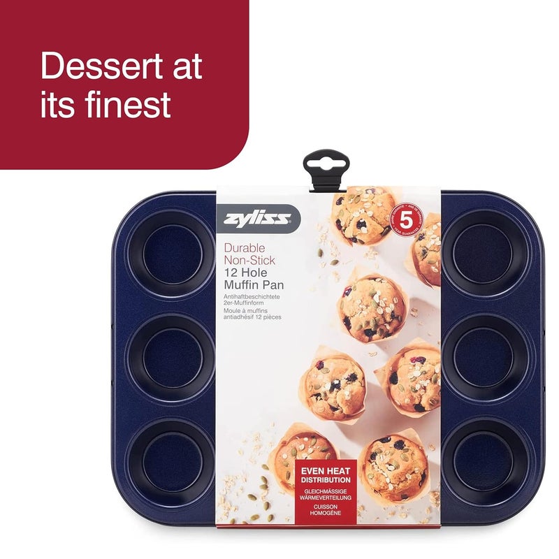 Zyliss NonStick 12 Hole Muffin Tin for thinKitchen Carbon Steel Dark Blue Baking TinsYorkshire PuddingsMini CakeSmall Cakes Dishwasher Safe 5 Year Guarantee - Image 2