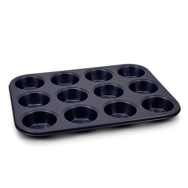 Zyliss NonStick 12 Hole Muffin Tin for thinKitchen Carbon Steel Dark Blue Baking TinsYorkshire PuddingsMini CakeSmall Cakes Dishwasher Safe 5 Year Guarantee - Image 1