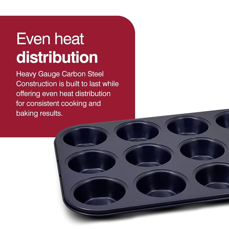 Zyliss NonStick 12 Hole Muffin Tin for thinKitchen Carbon Steel Dark Blue Baking TinsYorkshire PuddingsMini CakeSmall Cakes Dishwasher Safe 5 Year Guarantee - Image 3