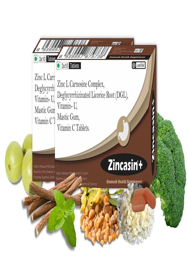 zincasin +plus Zinc L carnosine, Vitamin U, DGL Deglycyrrhizinated Licorice Root, Mastic gum Supplements | Gastric Reflux, IBS, H pylori, Bloating, Gut health Support - 60 tablets - Image 1