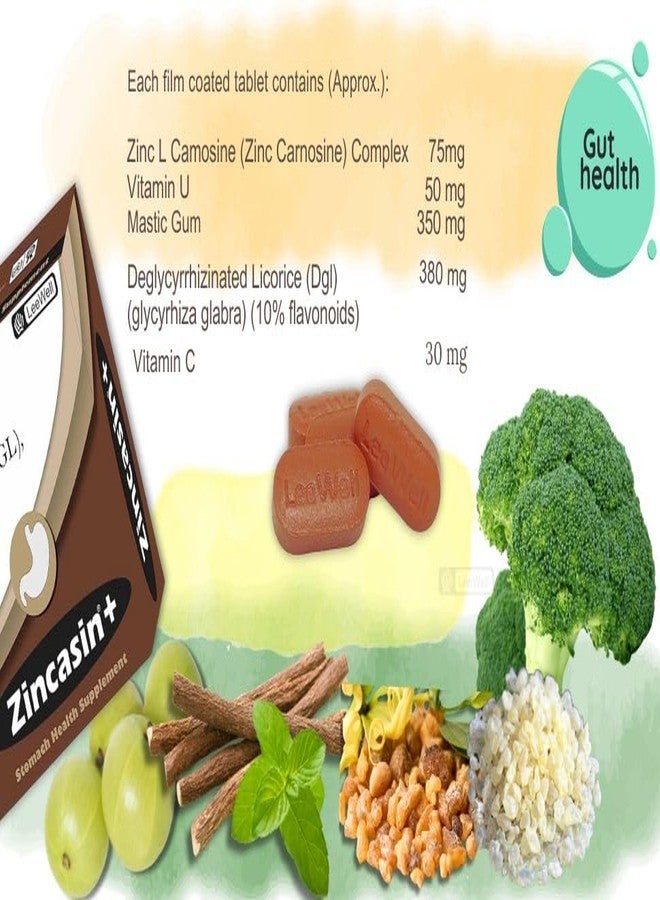 zincasin +plus Zinc L carnosine, Vitamin U, DGL Deglycyrrhizinated Licorice Root, Mastic gum Supplements | Gastric Reflux, IBS, H pylori, Bloating, Gut health Support - 60 tablets - Image 5