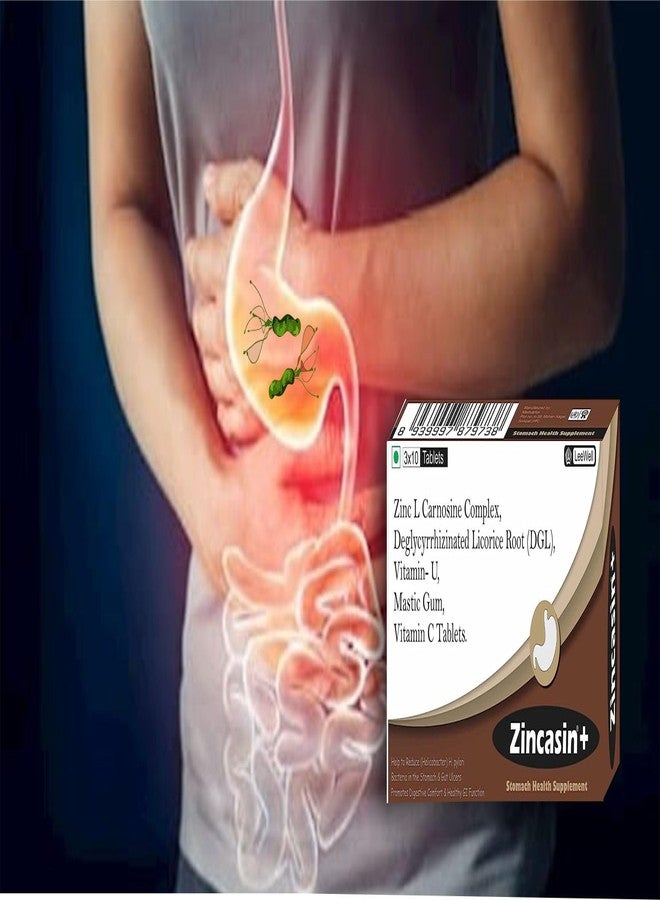 zincasin +plus Zinc L carnosine, Vitamin U, DGL Deglycyrrhizinated Licorice Root, Mastic gum Supplements | Gastric Reflux, IBS, H pylori, Bloating, Gut health Support - 60 tablets - Image 3