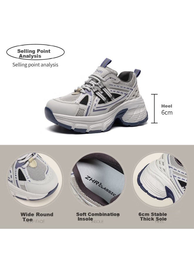 Zhr Women's Chunky Sneakers Platform Height Increasing Casual Shoes Retro Versatile Lightweight Sports Shoes Qt20 Gray Size 39 - Image 2