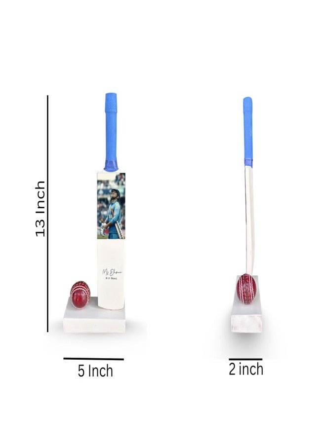 Frixan™M.S. Dhoni Miniature Bat and Leather Ball with Printed Autograph (Not Original) - Ideal for Display & Gifting - Image 4