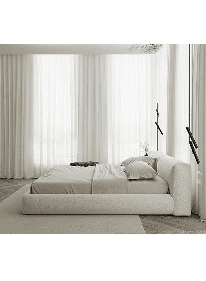 الزخارف للمفروشات سرير آفي عصري مبطن – مقاس كوين 160×200 سم، قماش بوكليه ناعم مع لوح رأس مبطن، تصميم منخفض فاخر لغرفة النوم، طابع معاصر بسيط – لون كريمي بيج - Image 3