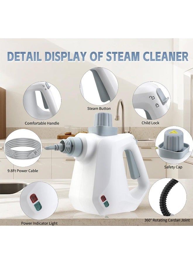 Joshberg - Handheld Steam Cleaner with 9-Pieces Accessories,1000W High Pressure Temperature Steam Cleaner,247cm Power Cord,250ML Tank for Car, Grout, Kitchen, Furniture - Image 1